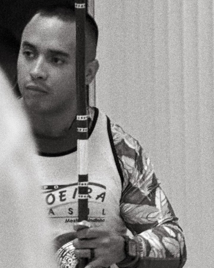 Xerife with his berimbau (black and white)